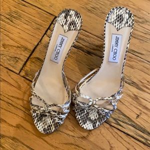JIMMY CHOO Snakeskin Strap Kitten Heels Grey/Cream